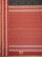 Black Madder Matsya Checks Natural Dyed Cotton Ikat Saree