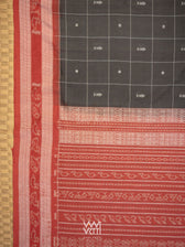 Black Madder Matsya Checks Natural Dyed Cotton Ikat Saree