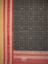 Black Madder Matsya Checks Natural Dyed Cotton Ikat Saree