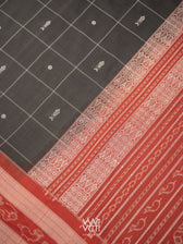 Black Madder Matsya Checks Natural Dyed Cotton Ikat Saree