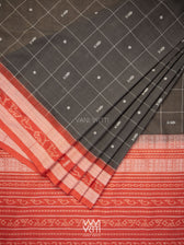 Black Madder Matsya Checks Natural Dyed Cotton Ikat Saree