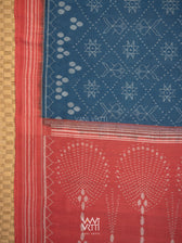 Indigo Blue Red Jotai Natural Dyed Cotton Ikat Saree
