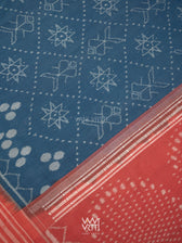Indigo Blue Red Jotai Natural Dyed Cotton Ikat Saree
