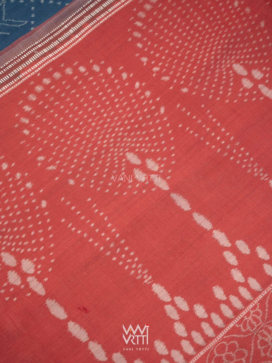 Indigo Blue Red Jotai Natural Dyed Cotton Ikat Saree