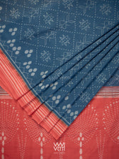Indigo Blue Red Jotai Natural Dyed Cotton Ikat Saree