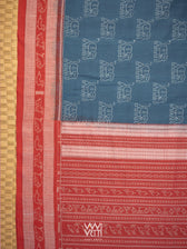 Indigo Blue Madder Hathi Natural Dyed Cotton Ikat Saree