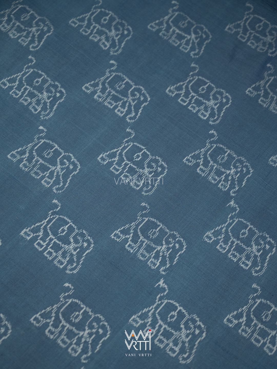 Indigo Blue Madder Hathi Natural Dyed Cotton Ikat Saree