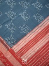 Indigo Blue Madder Hathi Natural Dyed Cotton Ikat Saree