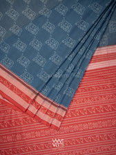 Indigo Blue Madder Hathi Natural Dyed Cotton Ikat Saree