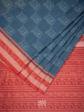 Indigo Blue Madder Hathi Natural Dyed Cotton Ikat Saree