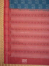 Indigo Blue Red Lion Natural Dyed Cotton Ikat Saree