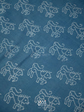 Indigo Blue Red Lion Natural Dyed Cotton Ikat Saree
