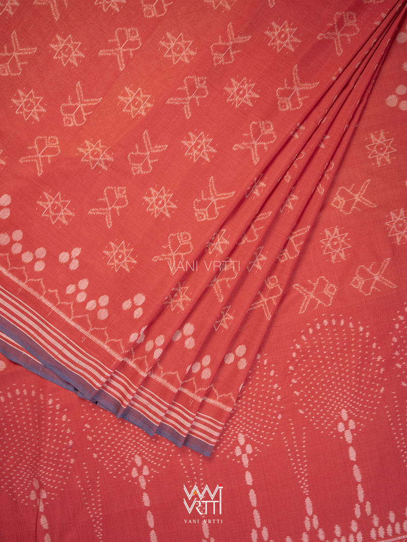 Manjistha Red Matsya Jotai  Natural Dyed Cotton Ikat Saree