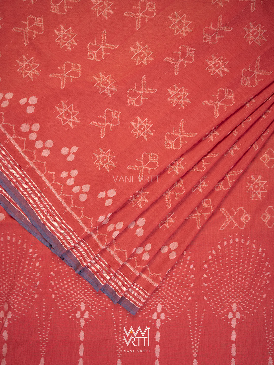 Manjistha Red Matsya Jotai  Natural Dyed Cotton Ikat Saree