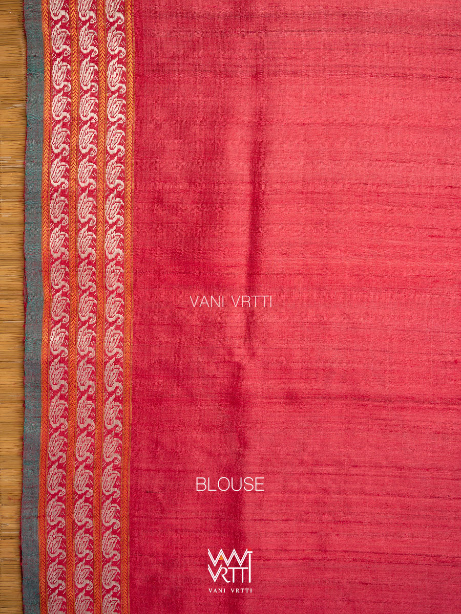 Watermelon Red Veena Pani Lata Master Weave Exclusive Handspun Tussar Silk Saree