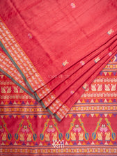 Watermelon Red Veena Pani Lata Master Weave Exclusive Handspun Tussar Silk Saree