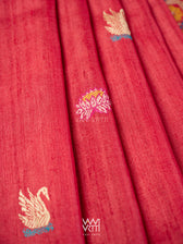 Watermelon Red Veena Pani Lata Master Weave Exclusive Handspun Tussar Silk Saree