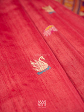 Watermelon Red Veena Pani Lata Master Weave Exclusive Handspun Tussar Silk Saree
