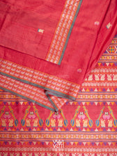 Watermelon Red Veena Pani Lata Master Weave Exclusive Handspun Tussar Silk Saree