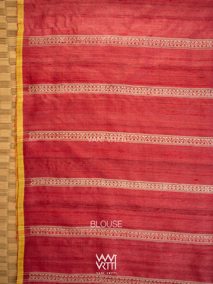 Ruby Red Gulab Jaal Master Weave Exclusive Handspun Tussar Silk Saree