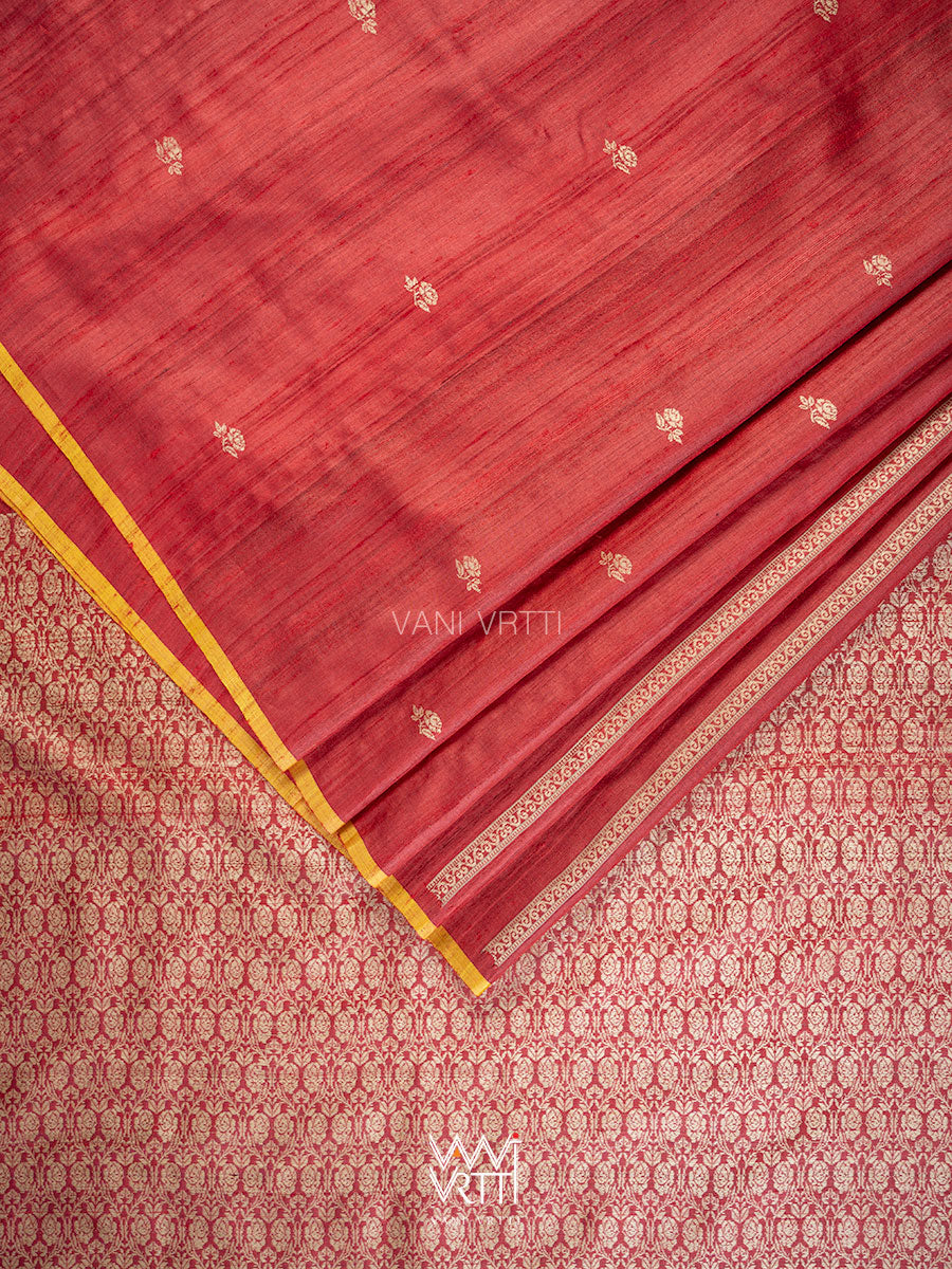Ruby Red Gulab Jaal Master Weave Exclusive Handspun Tussar Silk Saree