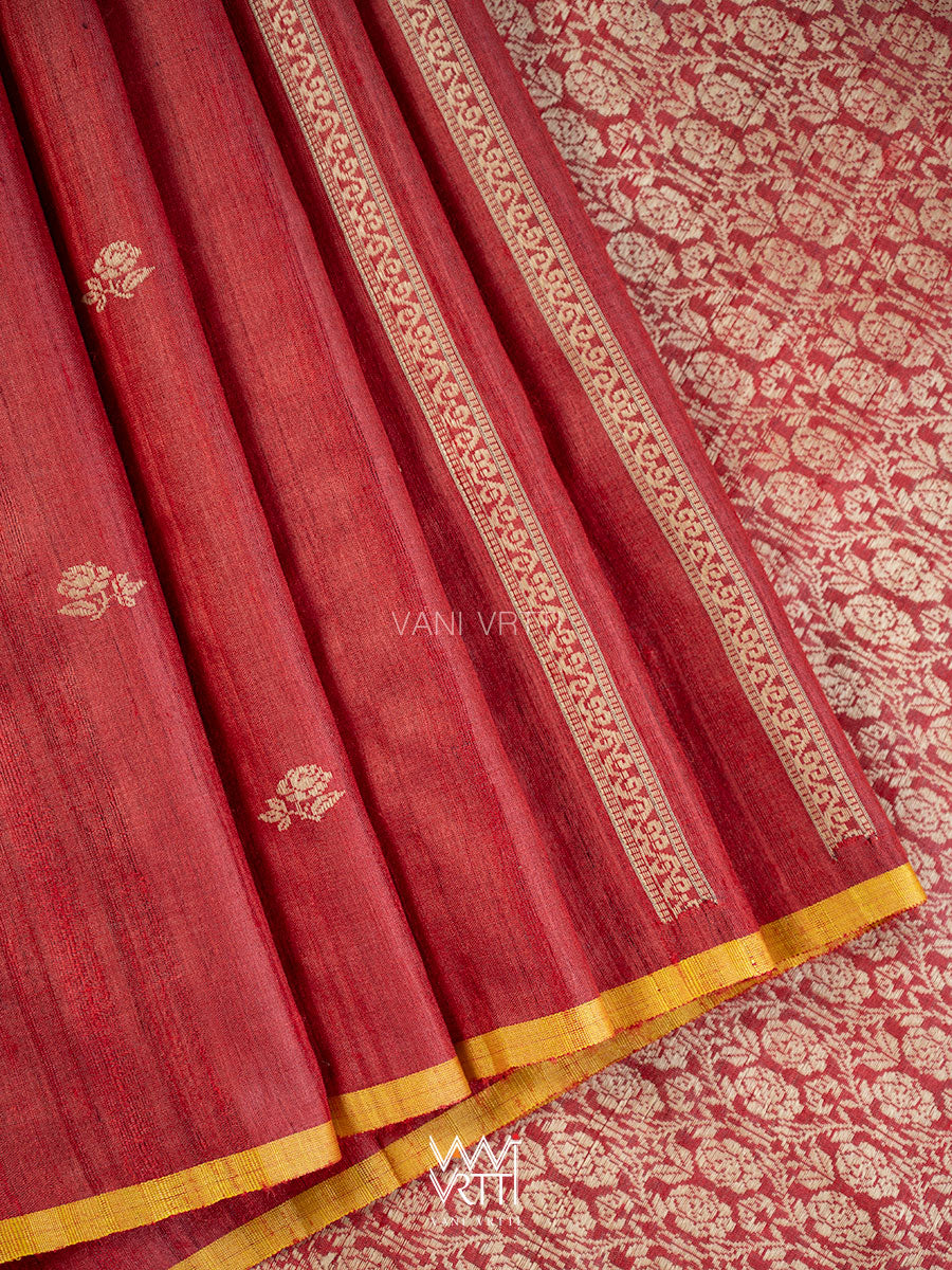 Ruby Red Gulab Jaal Master Weave Exclusive Handspun Tussar Silk Saree