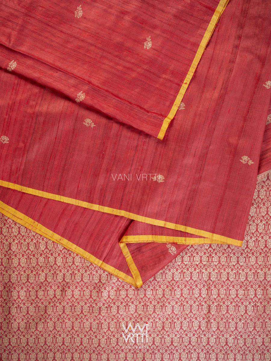 Ruby Red Gulab Jaal Master Weave Exclusive Handspun Tussar Silk Saree