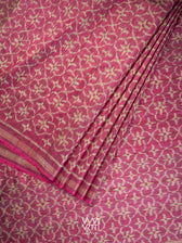 Deep Pink Chrysanthemum Master Weave Designer Handspun Ikat Tussar Silk Saree