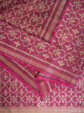 Deep Pink Chrysanthemum Master Weave Designer Handspun Ikat Tussar Silk Saree
