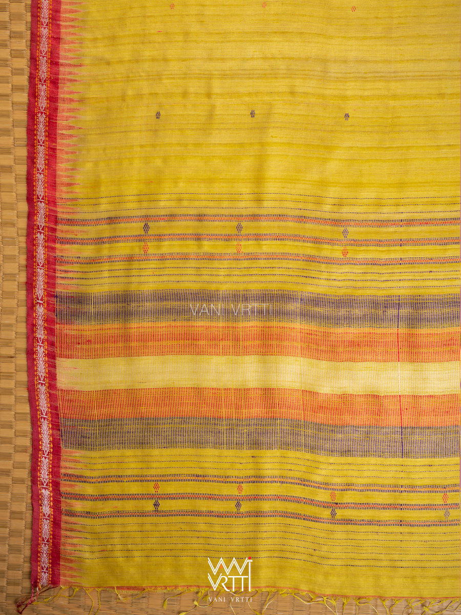 Yellow Red Purple Matsya Aarush Handspun Tussar Silk Saree