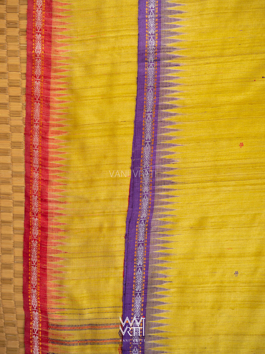 Yellow Red Purple Matsya Aarush Handspun Tussar Silk Saree