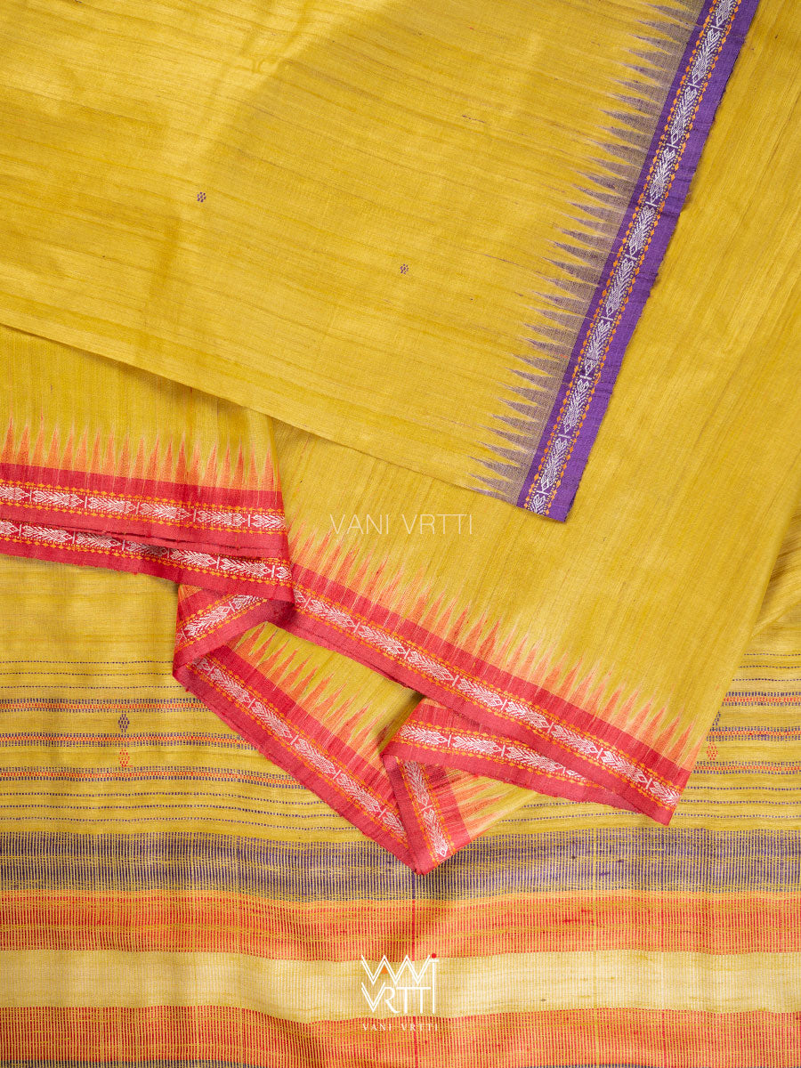 Yellow Red Purple Matsya Aarush Handspun Tussar Silk Saree