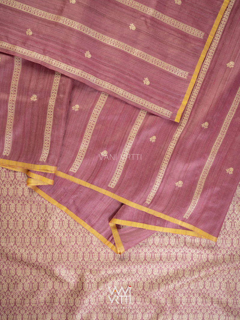 Onion Pink Gulab Jaal Master Weave Exclusive Handspun Tussar Silk Saree