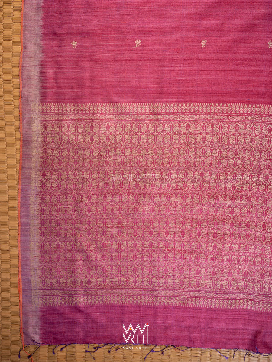 Raspberry Pink Nabh Butterfly Handspun Tussar Silk Saree