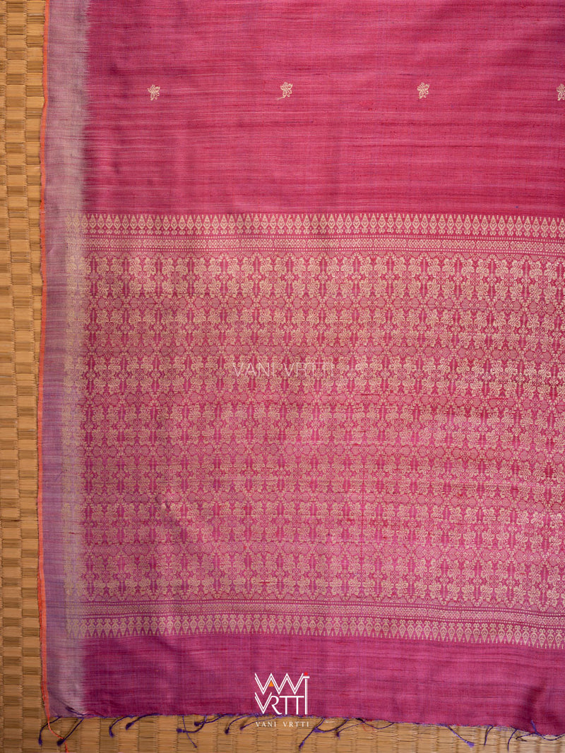 Raspberry Pink Nabh Butterfly Handspun Tussar Silk Saree