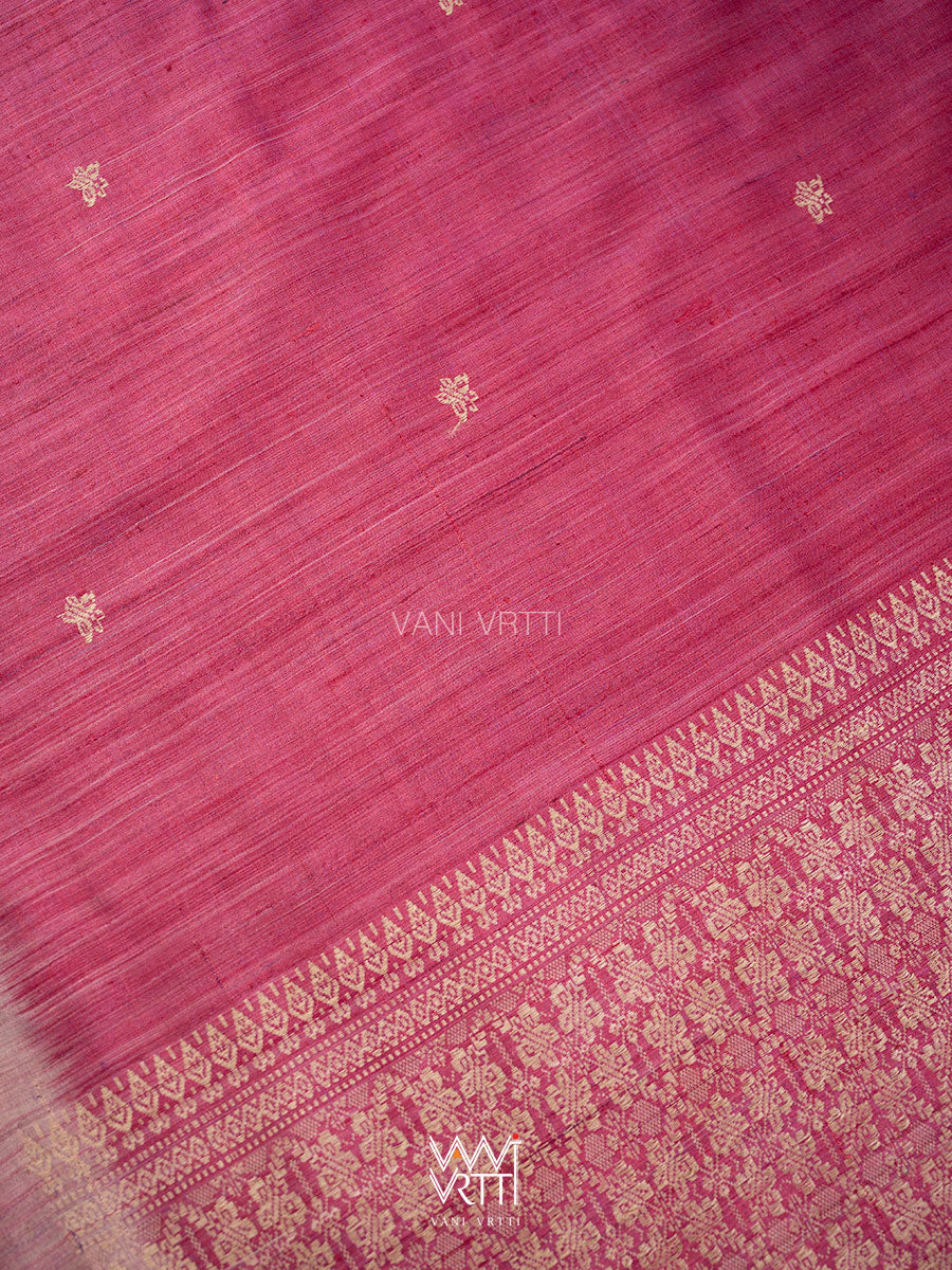 Raspberry Pink Nabh Butterfly Handspun Tussar Silk Saree