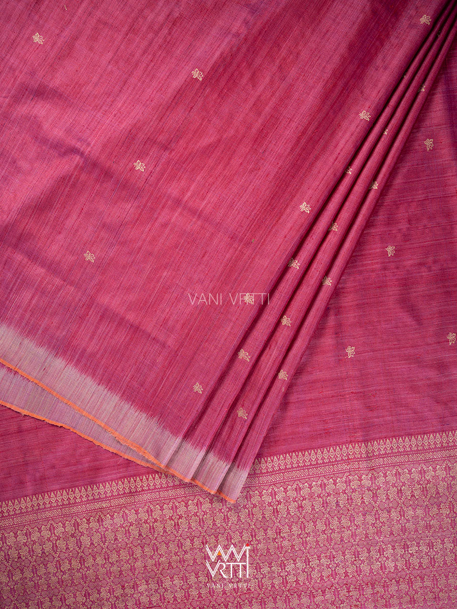 Raspberry Pink Nabh Butterfly Handspun Tussar Silk Saree