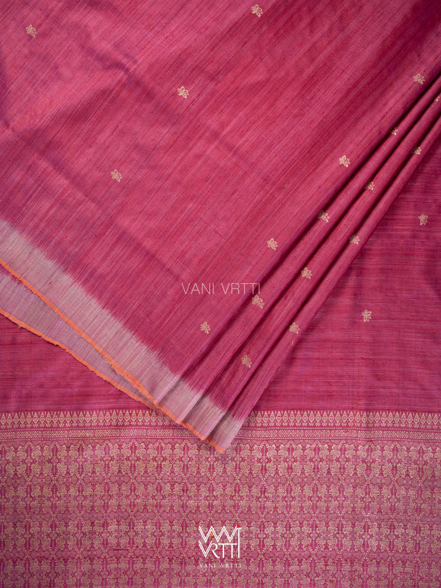 Raspberry Pink Nabh Butterfly Handspun Tussar Silk Saree