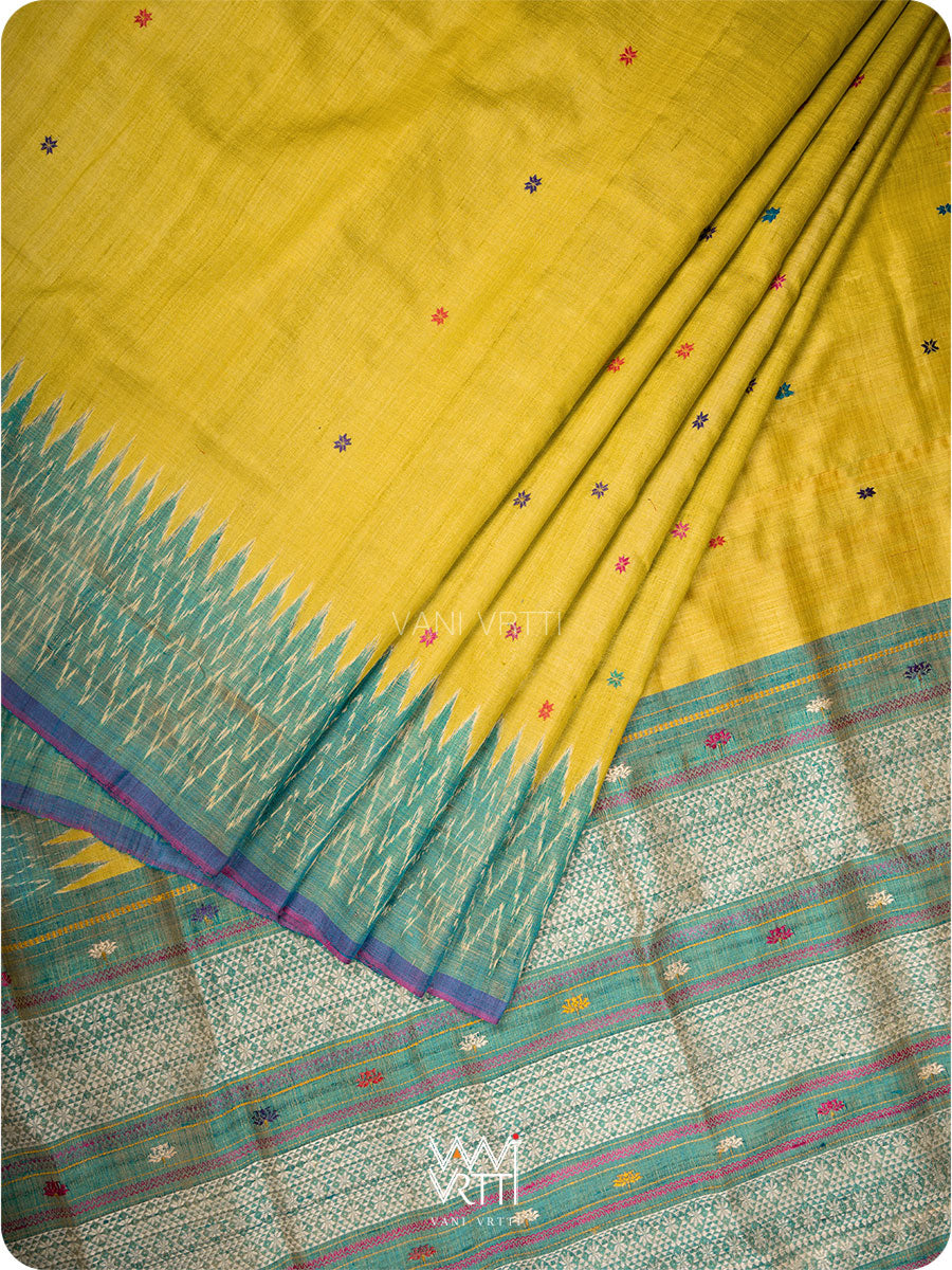 Banana Leaf Green Anjana Handspun Tussar Silk Saree