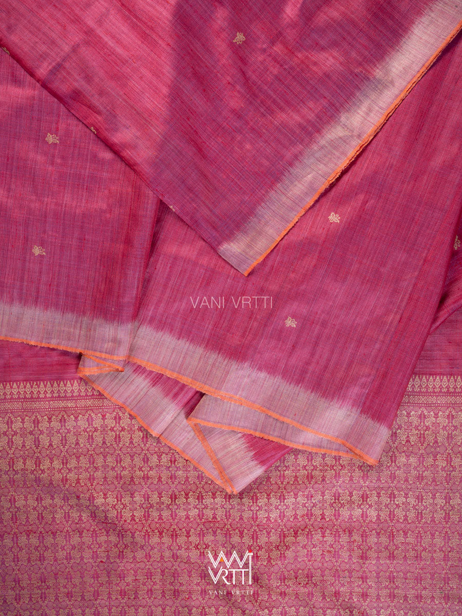 Raspberry Pink Nabh Butterfly Handspun Tussar Silk Saree