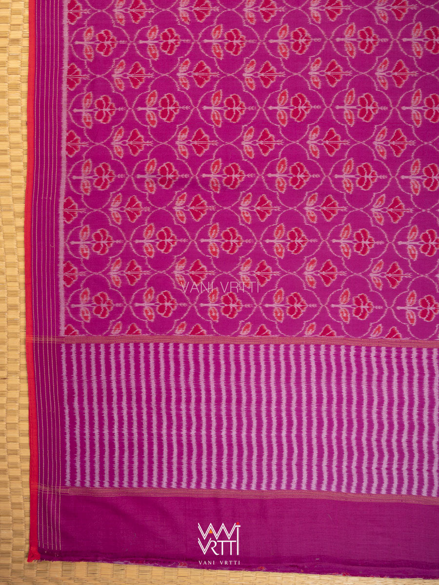 Plum Pink Laal Jaba Single Ikat Fine Cotton Saree