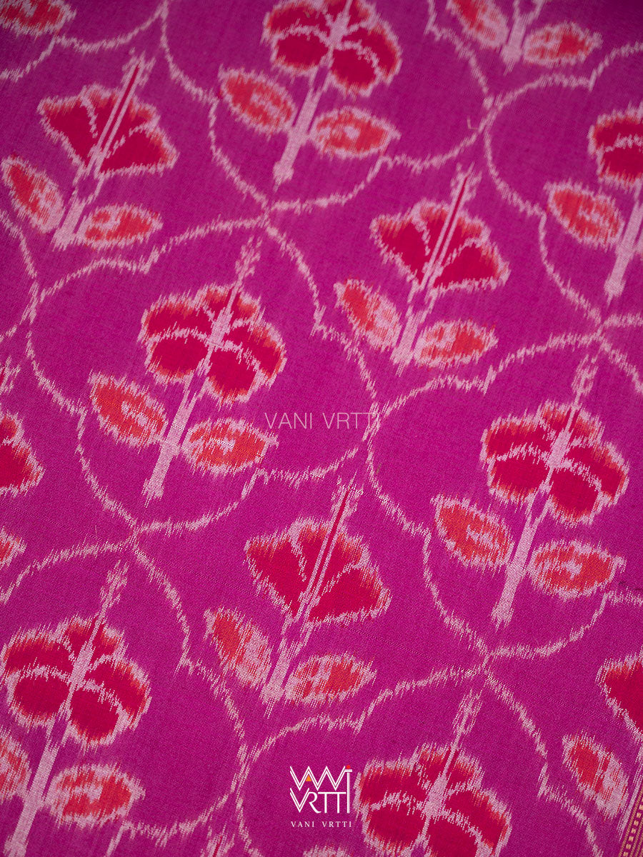 Plum Pink Laal Jaba Single Ikat Fine Cotton Saree