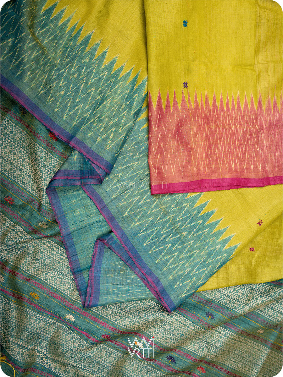 Banana Leaf Green Anjana Handspun Tussar Silk Saree