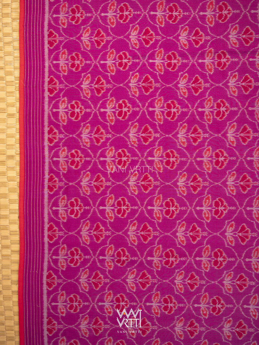 Plum Pink Laal Jaba Single Ikat Fine Cotton Saree
