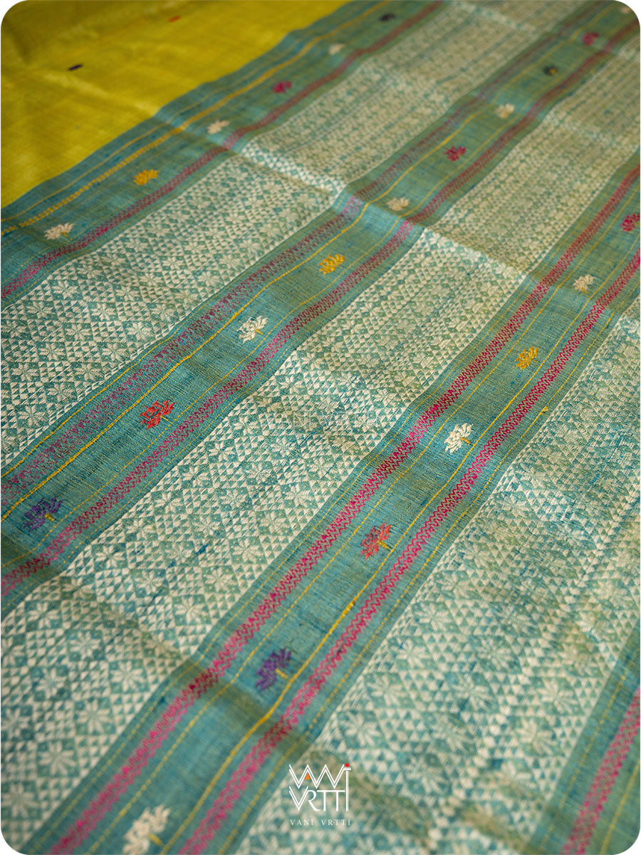 Banana Leaf Green Anjana Handspun Tussar Silk Saree