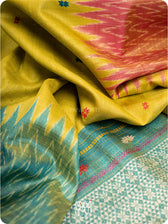 Banana Leaf Green Anjana Handspun Tussar Silk Saree
