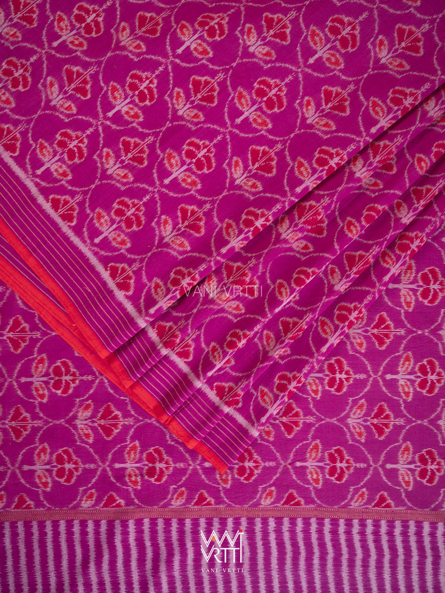 Plum Pink Laal Jaba Single Ikat Fine Cotton Saree