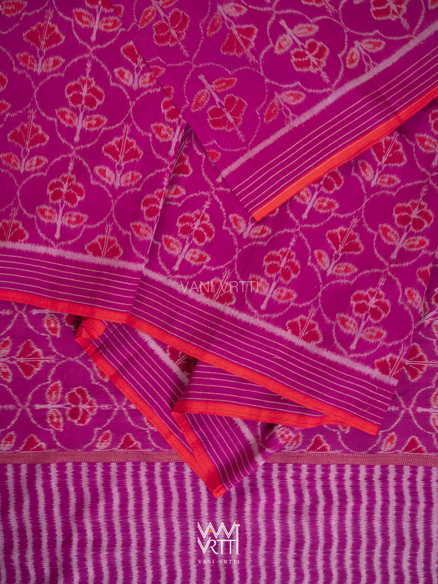 Plum Pink Laal Jaba Single Ikat Fine Cotton Saree
