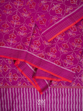 Plum Pink Laal Jaba Single Ikat Fine Cotton Saree