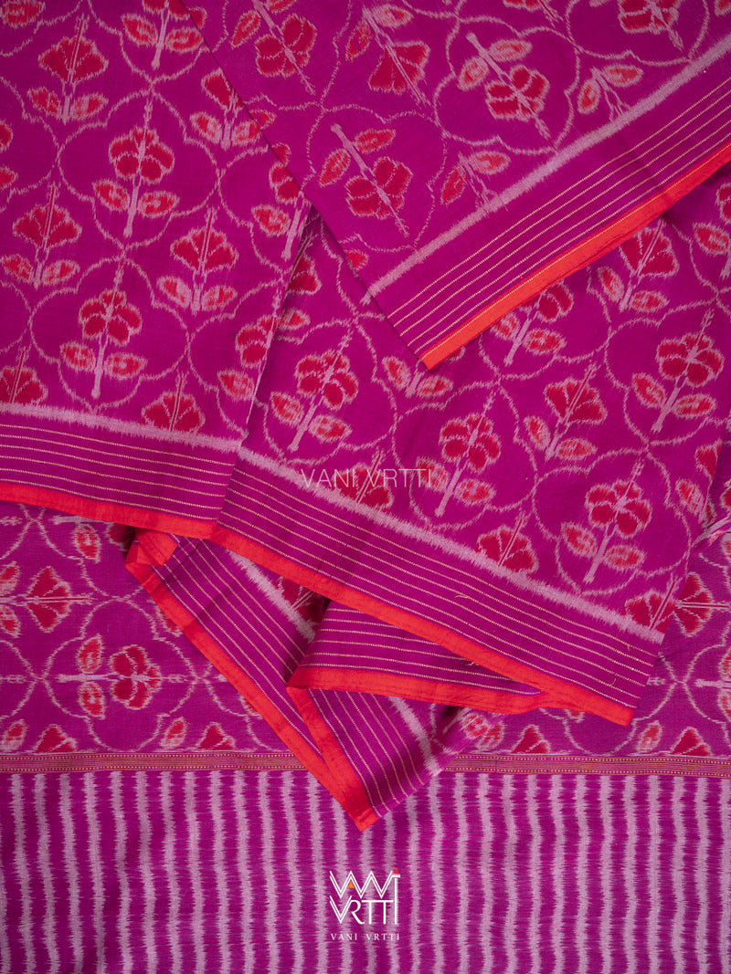 Plum Pink Laal Jaba Single Ikat Fine Cotton Saree